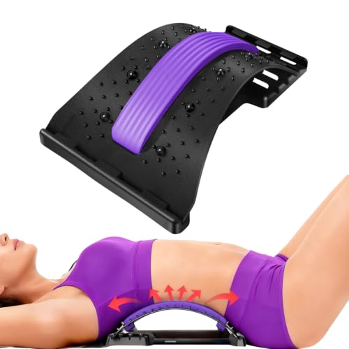 Back Stretcher - 4-Level Adjustable Lumbar Support Board & Back Cracker for Lower Back Pain Relief, Home Office Use (Purple) - color: Purple