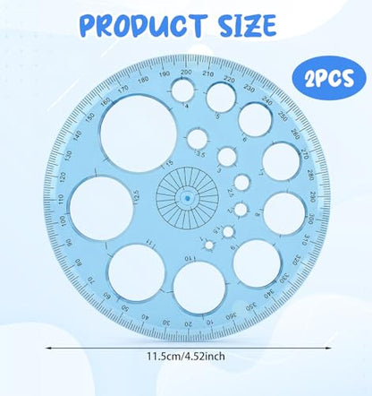 2Pcs Circle Stencils, Circle Template for Drawing Multi-Function Geometric | for School, Office, Drafting, Design Supplies