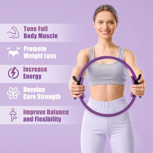RitFit Pilates Ring 14 Inch Magic Fitness Circle for Inner Thigh Toning | Bonus Workout Guide & Storage Bag Included, Lightweight & Portable, Pilates Yoga Full Body Toning - style: Purple
