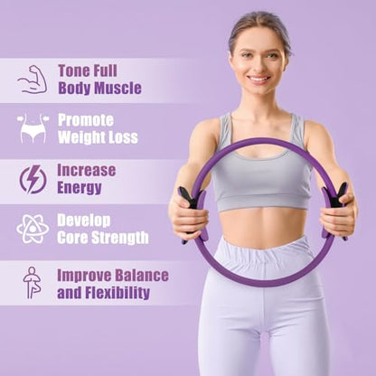 RitFit Pilates Ring 14 Inch Magic Fitness Circle for Inner Thigh Toning | Bonus Workout Guide & Storage Bag Included, Lightweight & Portable, Pilates Yoga Full Body Toning - style: Purple