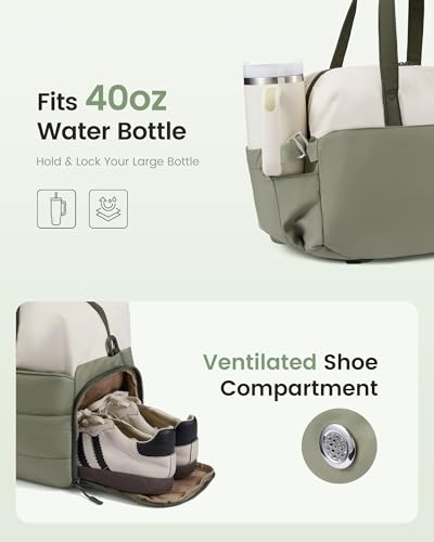 LOVEVOOK Small Gym Bag for Women with Tumbler Holder & Shoe Compartment - color: Green White, size: Small-17"