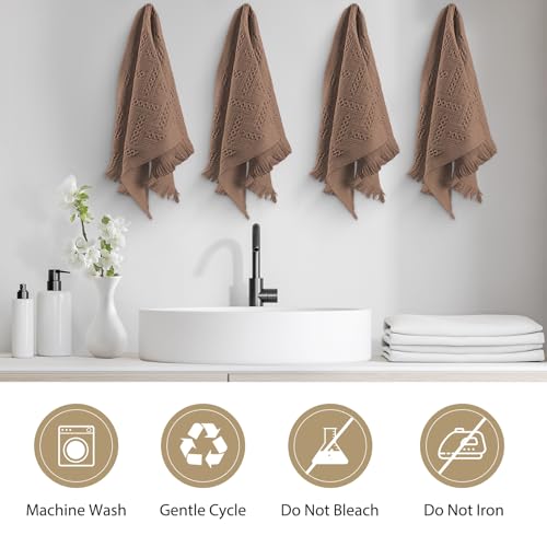 4 Pack Boho Bathroom Decor Hand Towels - color: Brown