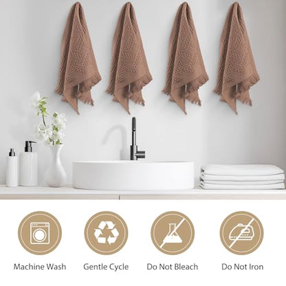 4 Pack Boho Bathroom Decor Hand Towels - color: Brown