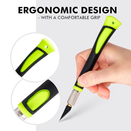 FOSHIO Precision Exacto Knife Set, 2 Pack Craft Knife with Extra 20 Exacto Blades, Hobby Knife Set with Protective Cover Rubber Handle for Crafts, Arts, Stencil, Modeling, Trimming, Carving (Green) - color: Green