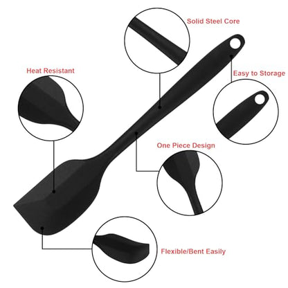 Silicone Spatulas Set of 6, Rubber Spoon Spatula Heat Resistant Spoonula One Piece Design Seamless Spatula Non-Stick Scrapers Baking Mixing Tool (Black) - color: Black