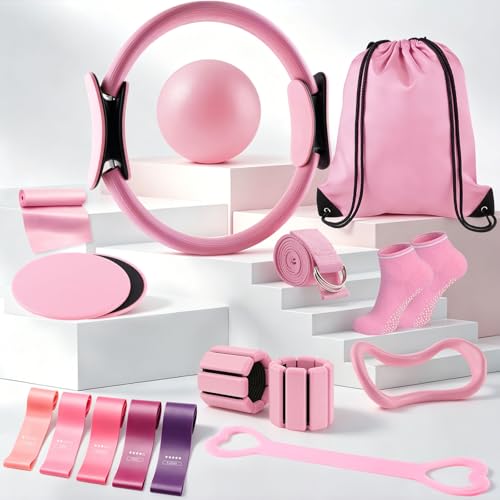 18PCS Home Pilates Kit Equipment for Women with 14'' Pilates Ring and Ball