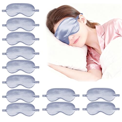 12PACK Silky Sleep Masks Satin Eye Mask Silk Eyes Cover for Sleeping Blackout Eyeshades Soft Blindfold Travel Nap Gifts - color: Dusty Blue