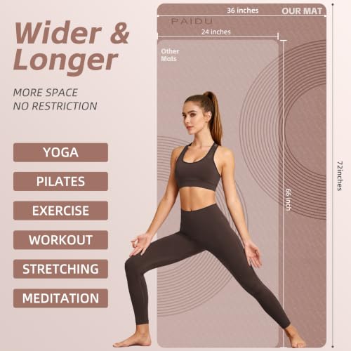 PAIDU Large Yoga Mat, 72"x36"x2/5" POE Non-Slip Exercise Mat | 10MM Thick, POE, non‑slip, ideal for home gym, yoga, pilates, fitness & floor use - color: Brown - Double C