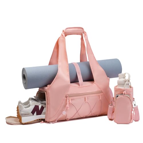 Handbag for Women Yoga Bag Large Capacity Yoga Pad Buckle with Shoe Compartment Water Bottle Sports Gym Bag Travel - color: A02-pink