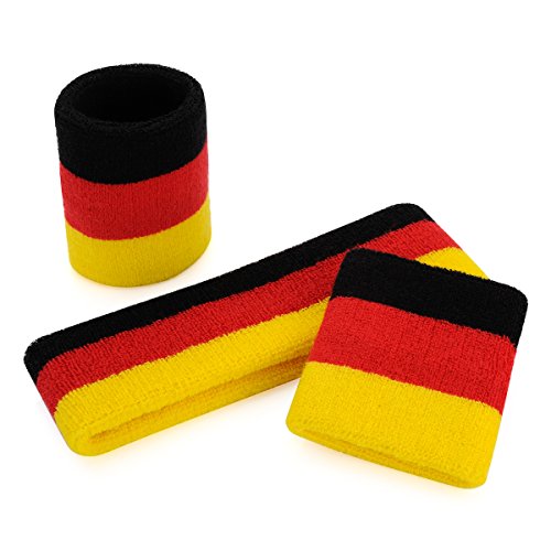 ONUPGO Sweatband Set Sports Headband Wristband Set Sweatbands Terry Cloth Wristband Wrist Sweatband Headbands Moisture Wicking Sweat Absorbing Head Band - color: Black Red Yellow