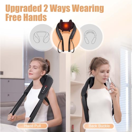 MASGRE Shiatsu Neck and Shoulder Massager, Cordless Back Massager with Heat | Electric Deep Tissue 3D Kneading Massage Pillow for Shoulder, Leg, Body Muscle Pain Relief, Gifts for Men Women - color: Black