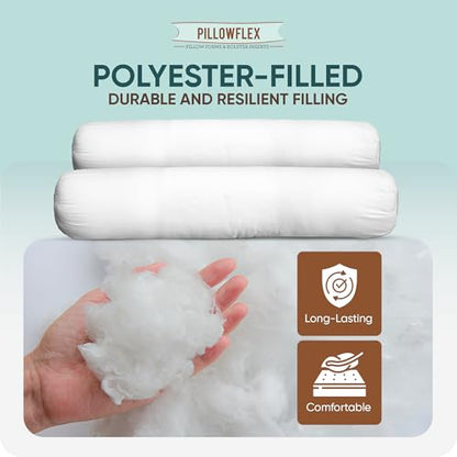 Pillowflex White Bolster Pillow Insert 8x20 in - Soft White Decorative Sham - size: 8 Inch by 20 Inch