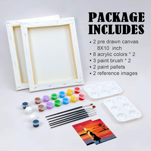 VOCHIC Sip and Paint Kit,Pre Drawn Canvas Couples Paint Party Kit Painting Art Set for Adults Date Night Sunset Beach 2 Pack (8 x 10 Inches, Dancing Couple) - size: 8x10, style: Dancing Couple