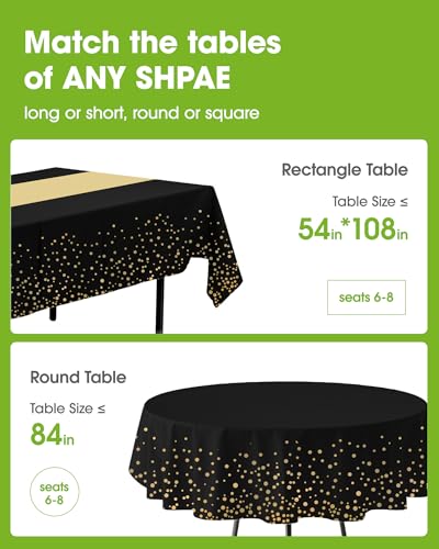 Pureegg Plastic Table Cloth Disposable 8 Pack 54 x 108 Inch, Black Gold | Graduation Party, Class of 2026, Table Runner Style, Leakproof & Sturdy, Table Cover - color: Black Gold, size: 54" X 108" Rectangle
