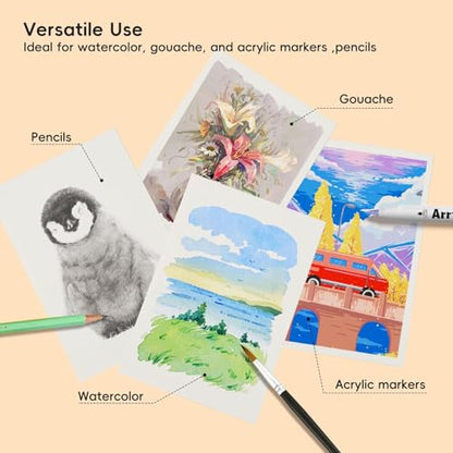 Arrtx 2-Pack Watercolor Sketchbook, 5.35x3.86 Hot Press | 100% Cotton, Acid-Free, 140LB/300GSM, Hardcover, 40 Sheets. Ideal Travel Journal for Artists & Students - size: 2 Pack
