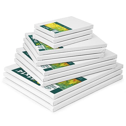 Inburit 12 PCS Multi Size Stretched Blank Canvas for Acrylic & Oil Painting | 12 Pack Canvas Boards for Painting, Art Supplies Paint Canvas, 5x7, 8x10, 9x12, and 11x14 inches (3 of each) - size: 12PCS+(4sizex3)