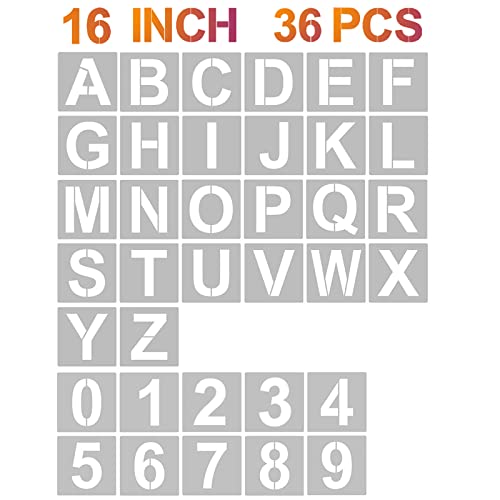 YEAJON 16 Inch Letter Stencils and Numbers, 36 Pcs Alphabet Art Craft Stencils, Reusable Plastic Templates for Wood, Wall, Fabric, Rock, Signage, DIY Art Projects - size: 16 Inch