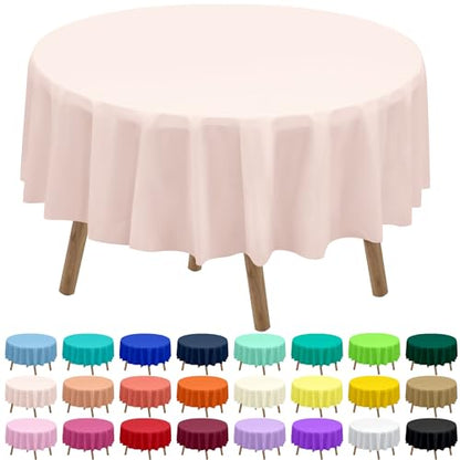 Blush Pink Plastic Tablecloths 2 Pack Light Peach Disposable Table Covers 84 Inch Circle Bridal Shower Party Tablecovers PEVA Table Cloths for Picnic Birthday Wedding Parties 6 ft Round Table Use - color: F00 Blush Pink