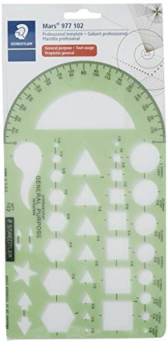 Staedtler Template, Geometric Shapes/Symbols, Protractor, Inch Scale, 9.5 x 5.5 Inches (977102)