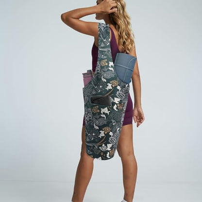Yoga Mat Bag Yoga Tote Bag with Large Pocket and Zipper Pocket Yoga Mat Bag Carrier Fit Most Size Mats and All You Stuff - color: dark green
