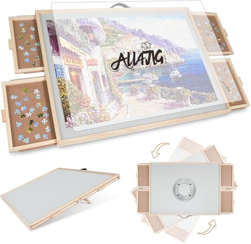 ALL4JIG 2000 Pieces 2-in-1 Tilting&Rotating Puzzle Board for Adults,Wooden Jigsaw Puzzle Table with 4 Drawers, 28.5 "x40.16 Portable Board with Lazy Susan and Cover,with a Tabletop Easel-Style Tilt - size: Large-2000pcs
