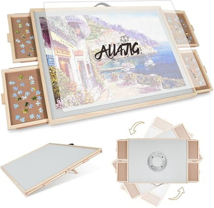 ALL4JIG 2000 Pieces 2-in-1 Tilting&Rotating Puzzle Board for Adults,Wooden Jigsaw Puzzle Table with 4 Drawers, 28.5 "x40.16 Portable Board with Lazy Susan and Cover,with a Tabletop Easel-Style Tilt - size: Large-2000pcs