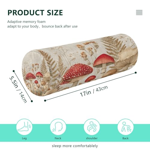 Watercolor Forestm Mushroom Beige Neck Roll Pillow Bolster Round Health Memory Foam Long Cervical Cylinder Pillows with Removable Washable Cover for Body Bed Legs Back Yoga - color: Watercolor Forestm Mushroom Beige