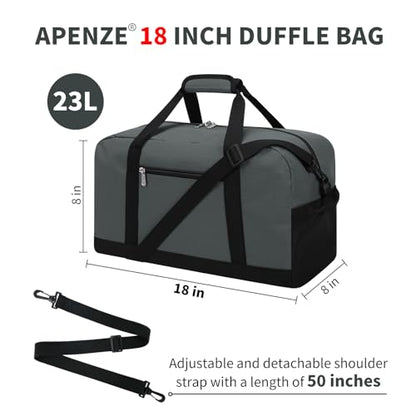 Apenze Small Gym Bag 18 inch Carry On Duffel Bag for Weekender Travel - Dark Grey - color: Dark Grey, size: 18inch