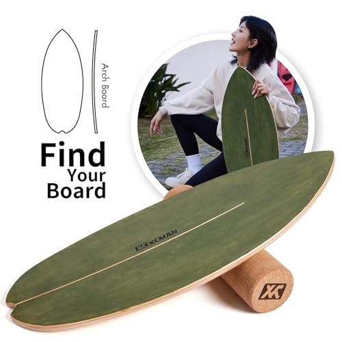 XCMAN Surf Balance Board Trainer with Roller Wooden Exercise Balancing Stability Trainer - Non Slip Surface for Adults Kids|Balance Board for Surfing,Snowboarding,Skateboarding,Hockey,Yoga Training - color: Boat Bown