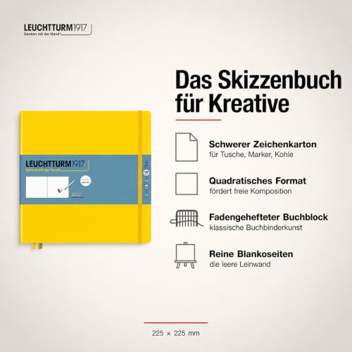 Leuchtturm1917 - Square Hardcover Sketchbook (Lemon) - 112 Pages of 150g/m² Paper - color: Lemon, size: Square