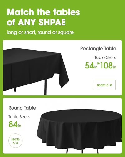 Pureegg Plastic Table Cloth Disposable 8 Pack, 54 x 108 Inch Table Cloths, Graduation Decorations Class of 2025, Graduation Party Tablecloths, Rectangle, Plastic Cover, Leakproof & Sturdy, Black | Graduation Party, Class of 2026, Leakproof & Sturdy, Black