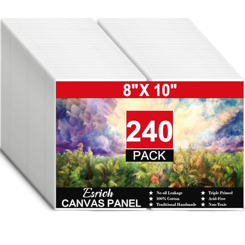 ESRICH Canvas Boards for Painting 8x10, 240 Pack Canvases for Painting Cotton Primed Acid Free Blank Canvas Panels for Oil Paint, Watercolor, Acrylic Paint, Gouache and Tempera. - size: 8*10in 240pack