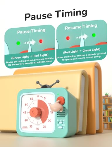 LIORQUE Visual Timer for Kids with Pause, 60 Minute Countdown Timer, Green - color: White+green