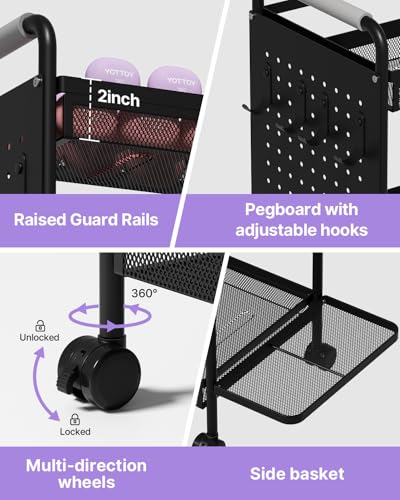YOTTOY 3-Tier Gym Storage Rack for Home Gym–Multi-Functional Weight Rack, Dumbbell Rack, Yoga Mat Holder with Side Basket & 6 Hooks, Gym Equipment Organizer - color: Black