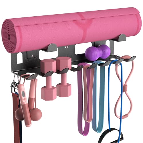 KHAMAL Multi-Purpose Gym Equipment Storage Rack for Resistance Bands - Gym Wall Storage for Exercise Bands, Yoga mat, Jump Ropes, Weight Belts, Straps, Hula Hoop (Black White) - color: Black