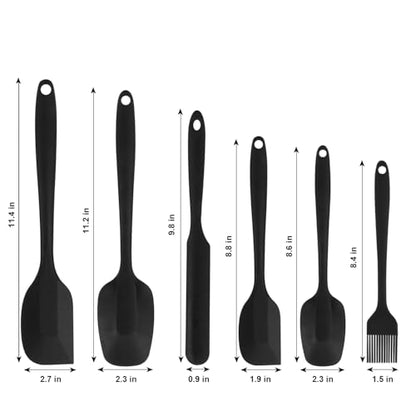 Silicone Spatulas Set of 6, Rubber Spoon Spatula Heat Resistant Spoonula One Piece Design Seamless Spatula Non-Stick Scrapers Baking Mixing Tool (Black) - color: Black