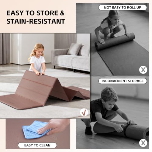 LVME Foldable Yoga Mat, Extra Thick 10mm, 76"x26"Extra Long - color: Mocha Mousse