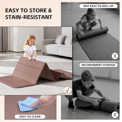 LVME Foldable Yoga Mat, Extra Thick 10mm, 76"x26"Extra Long - color: Mocha Mousse