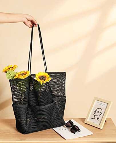 Iioscre Beach Bag for Women, Causal Hobo Handbags with Zipper Inner Pocket - color: Black-001
