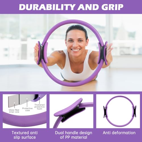 Pilates Essentials Kit for Women, 14 Pcs Pilates Equipment for Home Workouts with Yoga Circle Ball Ring, 5 Resistance Bands,Pedal Puller Resistance Band - color: Purple
