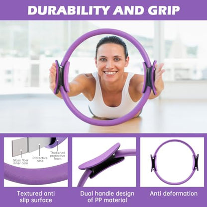 Pilates Essentials Kit for Women, 14 Pcs Pilates Equipment for Home Workouts with Yoga Circle Ball Ring, 5 Resistance Bands,Pedal Puller Resistance Band - color: Purple