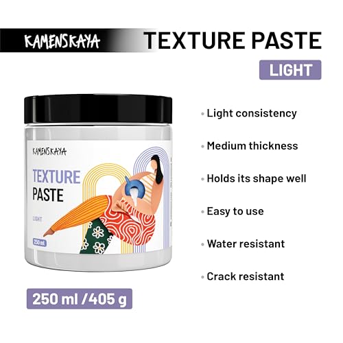 KAMENSKAYA Light Texture Paste 8.45 fl oz / 250 ml – Acrylic Modeling Paste for Canvas, White Texture Medium for Acrylic Painting, Crack-Resistant, Sandable, Made in EU - color: Light Texture, size: 8.45 Fl Oz (Pack of 1)