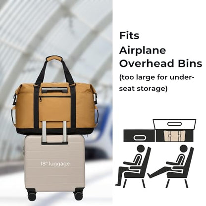 SUNNY BIRD Duffel with Utility Pouch, 40L Weekender Overnight Bag with Shoe Compartment for Travel and Sports (Brown and black) - color: Brown and black