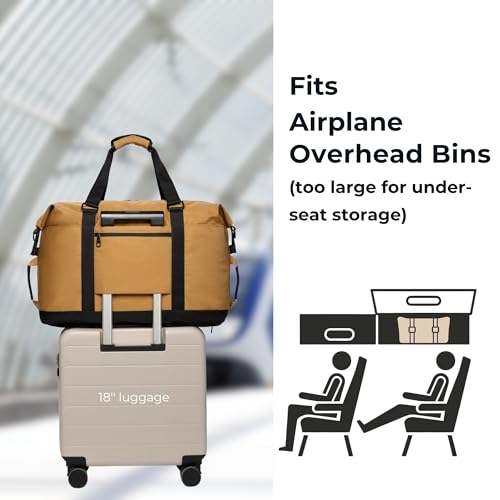 SUNNY BIRD Duffel with Utility Pouch, 40L Weekender Overnight Bag with Shoe Compartment for Travel and Sports (Brown and black) - color: Brown and black