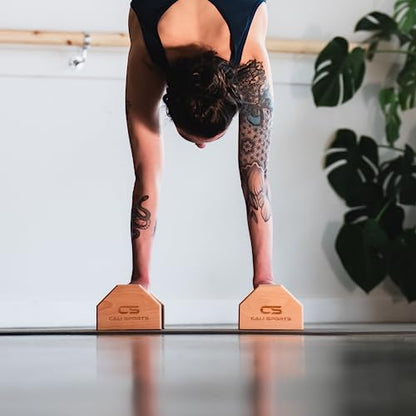CALI SPORTS Calisthenics Wood Parallettes Bars | Push Up Bar That Will Not Slip or Wobble | Wrist Wraps Included