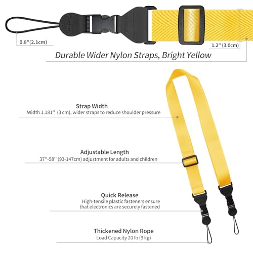 FIEIL Adjustable Shoulder Strap, Nylon Camera Strap, Comfortable Neck Strap for iPad, Cellphone Tablet, Camera, Laptop, Binocular, Luggage Bag (Bright Yellow Universal Lanyard) - color: Bright Yellow