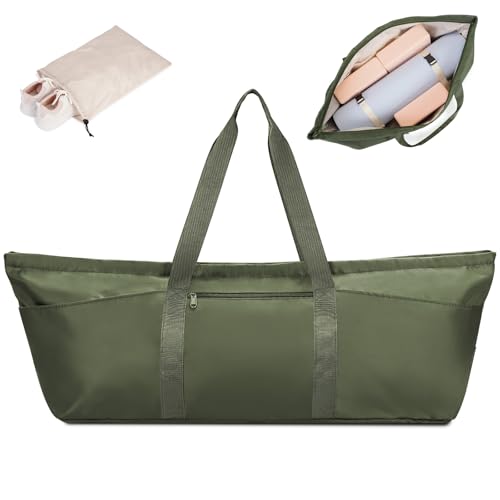 sportsnew Large Yoga Mat Bag Trolley Sleeve Gym Carrier Shoe Bag Wet Pocket | water-resistant fabric, large capacity,wide full-zip opening,separate shoe bag,2 yoga mat holder straps,multi-pocket storage - color: Army Green