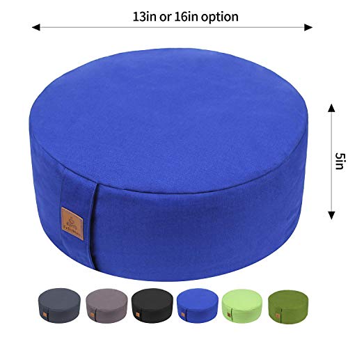 Zafu Buckwheat Meditation Cushion,D=13"/16" H=5.5",Round Zabuton Meditation Pillow,Yoga Bolster Kneeling Pillow Premium Yoga Pillow for Sitting on Floor Zippered Cotton Cover - color: Blue, size: 13”x13”x5”
