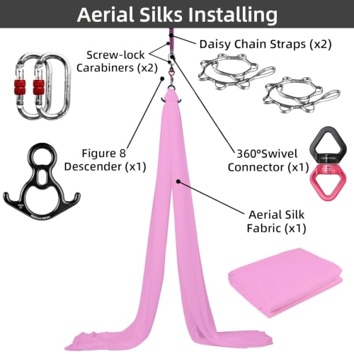 PRIOR FITNESS Aerial Silks Kit, SGS&CE Certified, 9/15/20Yards - color: Pink, size: S(9 Yards)