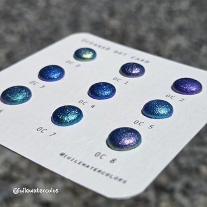 IUILE Handmade Watercolor Paints - Oceans 8 Dot Card (9 colors). Color Shift, Metallic, Shiny, Shimmer - color: Oceans8 Dot